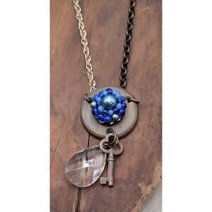 Blue Legacy | ReTold | Door Rosette Necklace with Vintage Pin, Key, and Prism